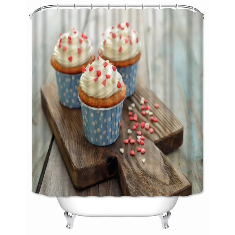 Dessert Cupcake Printed Shower Curtains Delicious Food Bathroom Curtain Waterproof Fabric Screen Home Decoration with Hooks
