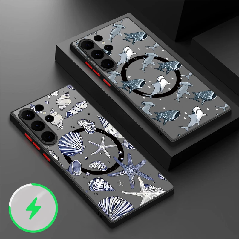 Shark Shell Magnetische Telefon Fall Für Samsung Galaxy S25 Rand S24 Plus S23 S22 Ultra S24 S23 FE A56 A36 a26 A16 A55 A15 A54 Abdeckung