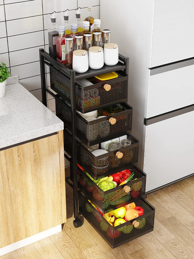 Panier de cuisine, support de rangement au sol, peut être tiré, armoire de rangement fendue, support pour légumes et fruits, organisateur et rangement de cuisine