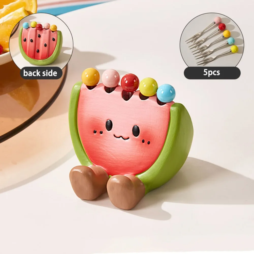 

Multi-functional Ceramic Fruit Forks Receipt Jar Creative Cartoon Watermelon Fruit Fork Phone Holder Home Decoration