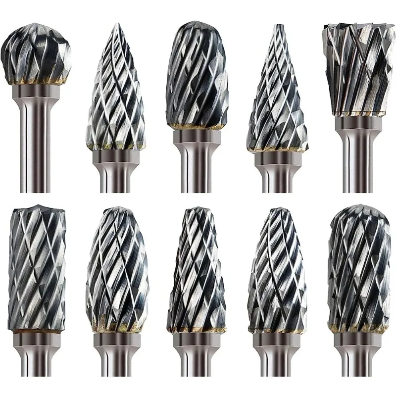 10PCS Carbide Burr Set,Rasp Bits Wood Metal Carving Electric Grinding,Compatible with Dremel 1/8