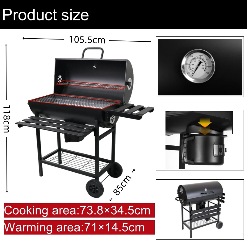Outdoor Kitchen Balcony Large Steel Charcoal BBQ Grill with Remote Control Heavy Duty Trolley Premium
