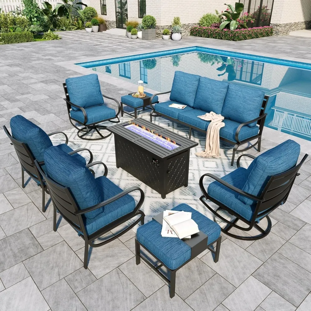 

Patio Furniture Sets for 5 with 45" Gas Fire Pit Table Outdoor Conversation Sets, 2 Sofa Chairs, 2 Swivel Cushion Chairs