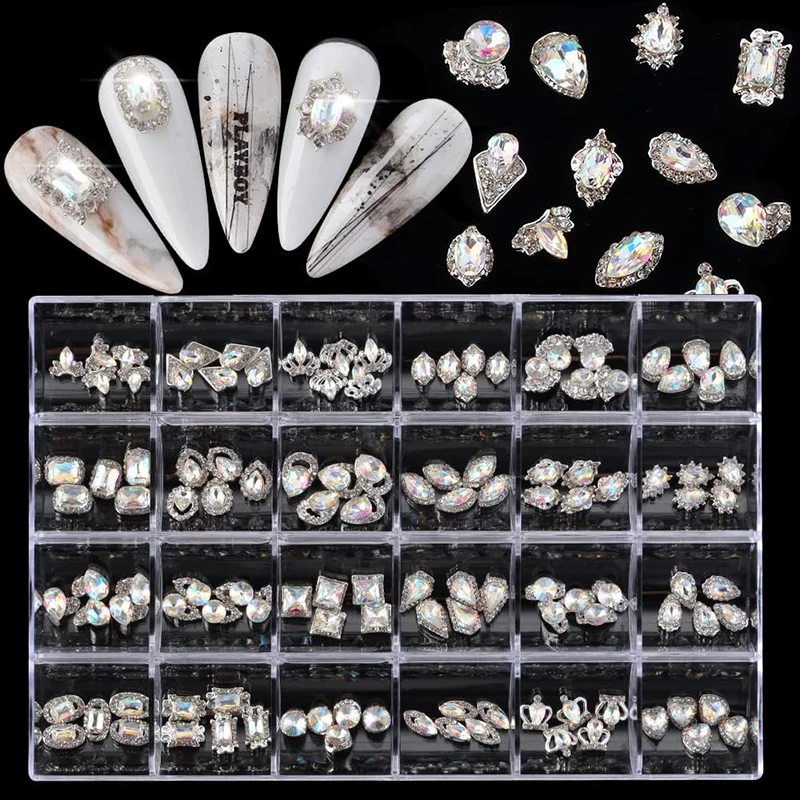 Nail Art Strass Gemme Decorazioni Set Gioielli di lusso Design Unghie Charms Cristallo Vetro Accessori con diamanti per Nail Art fai da te