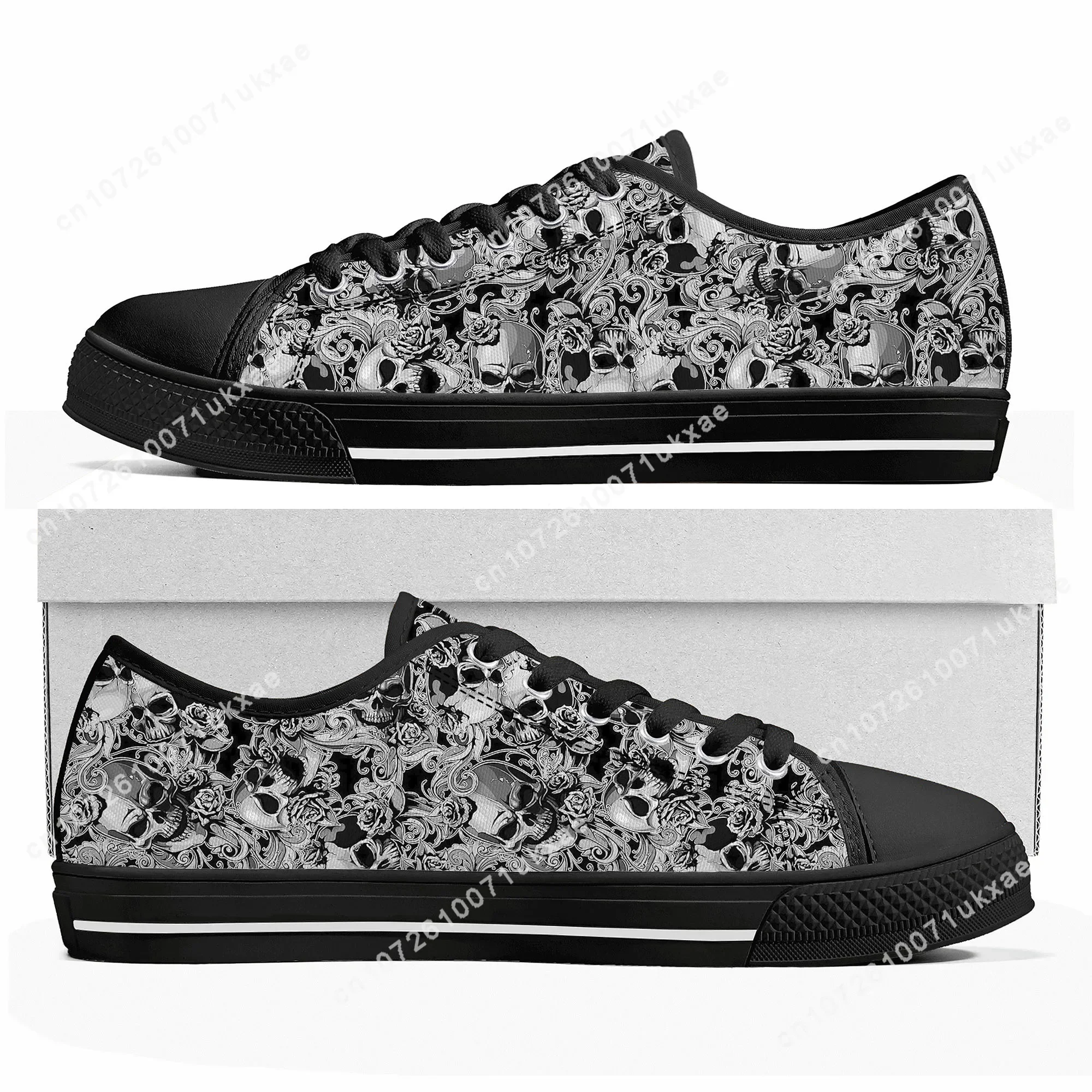 SKull PAisley Gothic Goth Punk Low Top Sneakers Mens Womens Teenager Canvas Sneaker Casual Custom Made Shoes Customize Shoe