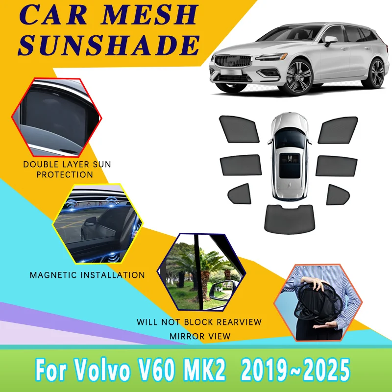 

Солнцезащитный козырек для Volvo V60 MK2 2019-2025: Сетчатые светоблокирующие шторки, солнцезащитный экран на лобовое стекло, аксессуары для защиты от солнца и обеспечения приватности