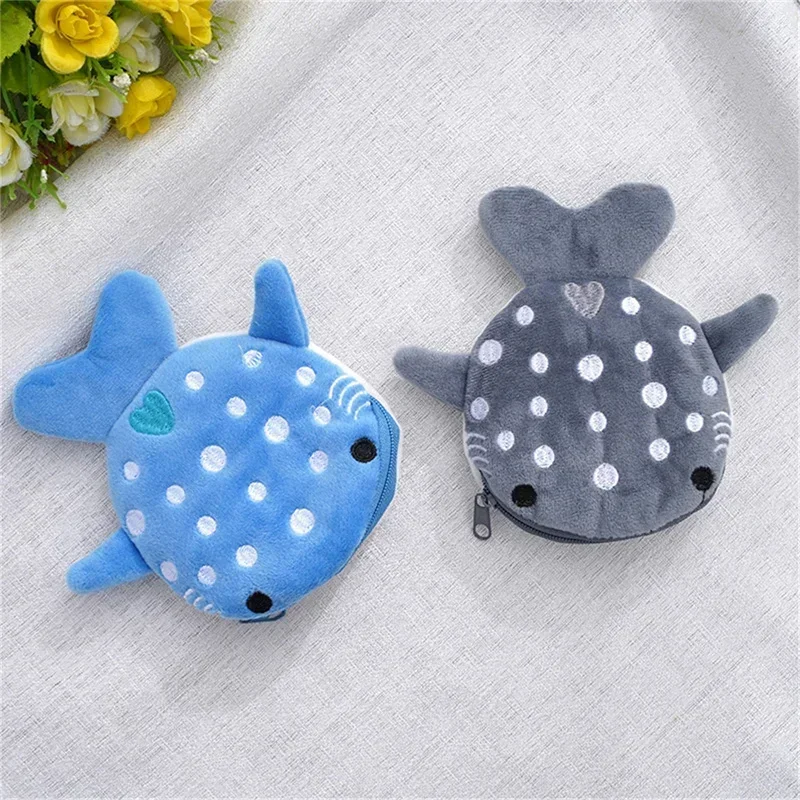 Cute Cartoon Shark Plush Coin Purse, Carteira Kawaii, Bolsa de moedas portátil, Organizador chave, Bolsa de fone de ouvido