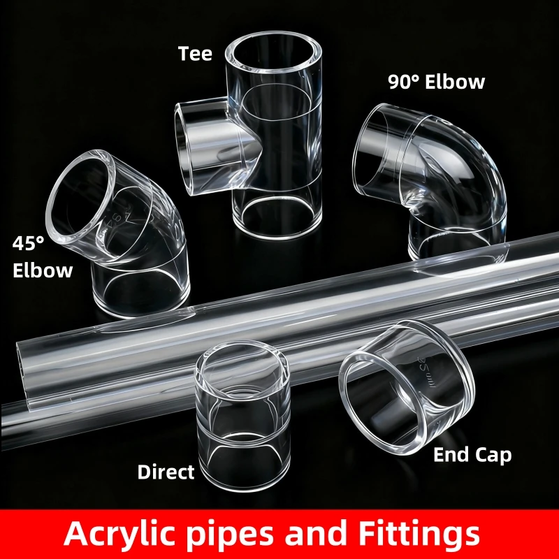 16~50mm Acrylic Pipe Fitting Elbow Tee End Cap Transparent Plexiglass Fish Tank Joints Aquarium Water Tank Accessories Joint DIY
