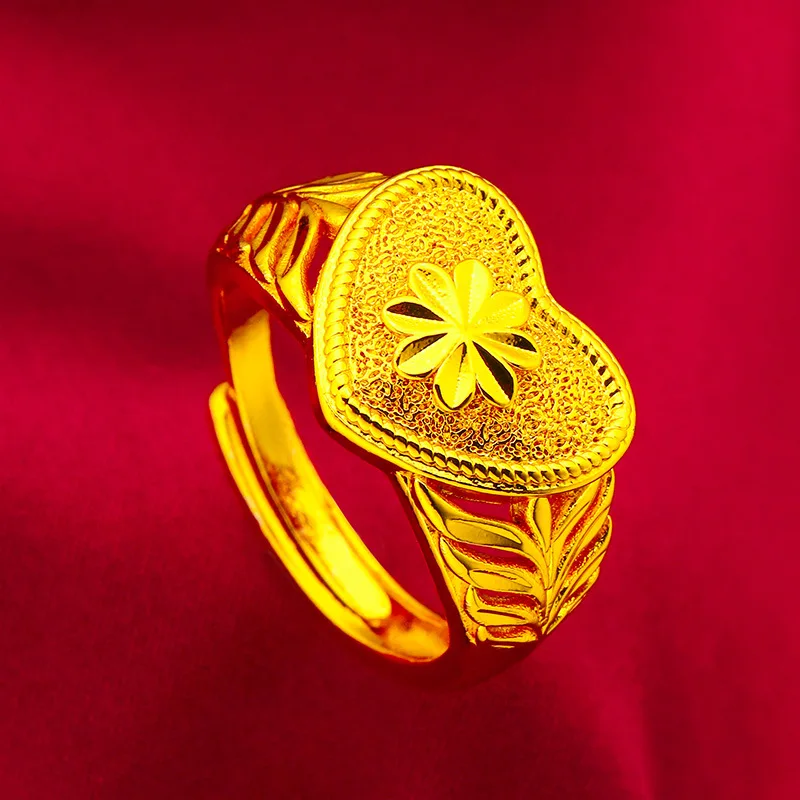Heart Open Ring Women's 24K Gold AU999 - Oxidation-resistant pure gold, secure heart structure for long-lasting shine