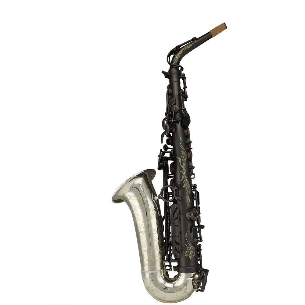 High Grade Professional Matte Black Color Body  Silver Bell Alto Saxophone Wholesale Professional Musical Instrument OEM