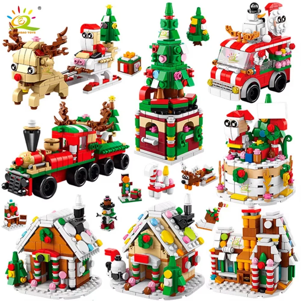 

HUIQIBAO 6IN1 Christmas Elk Deer Santa Claus Building Blocks City Snow House Xmas Tree Bricks Set Toys for Children Kids Gift