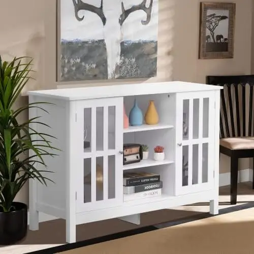 

Wood Sideboard Buffet, Cabinet, Free Standing Cabinet Buffet Sideboard in Kitchen, Hallway, Living Room, White Planter Umbrella