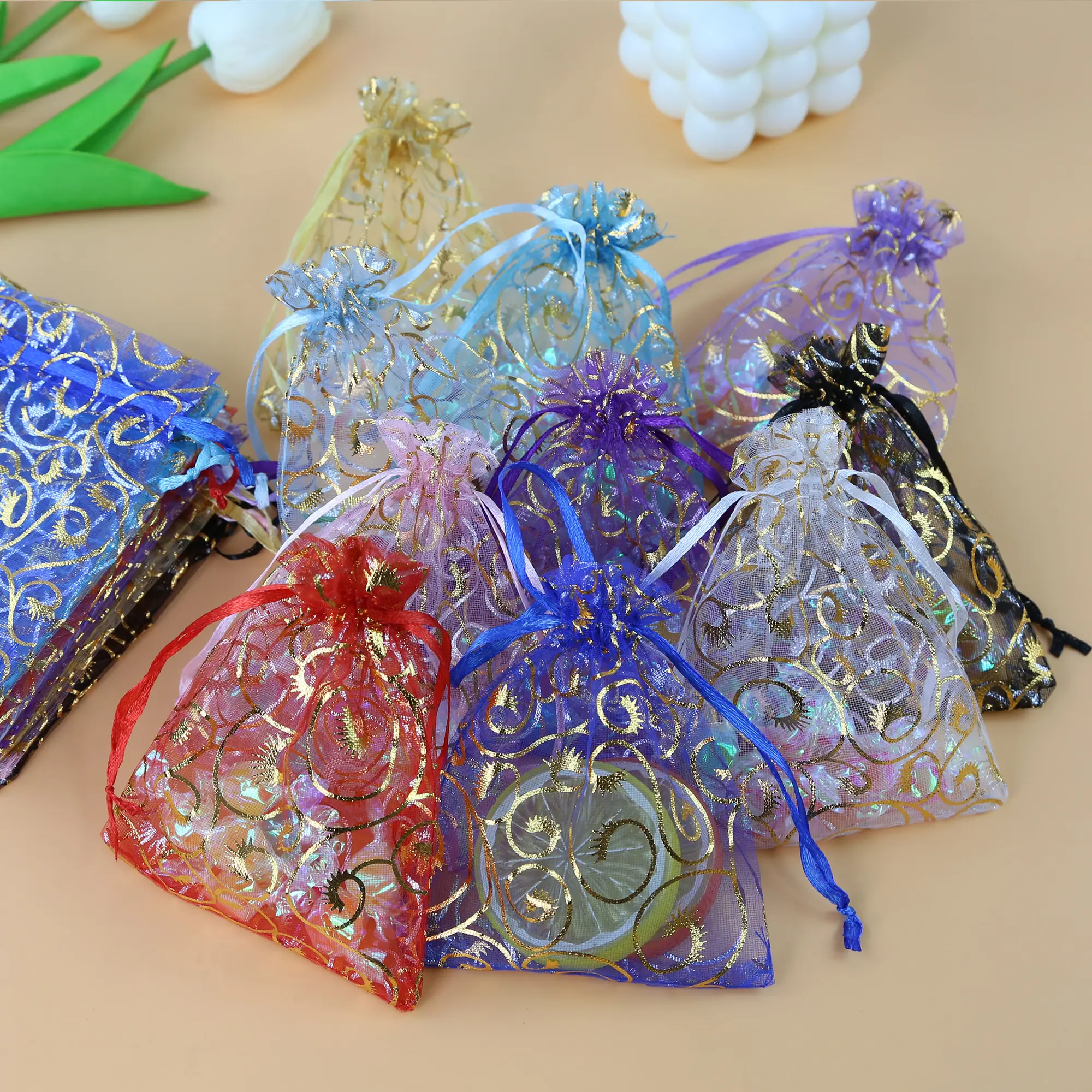 50 قطعة أكياس الأورجانزا رمش حقائب للهدايا أكياس شبكية صغيرة الحجم الرباط أكياس المجوهرات أكياس الهدايا الصغيرة لحقائب هدايا الزفاف