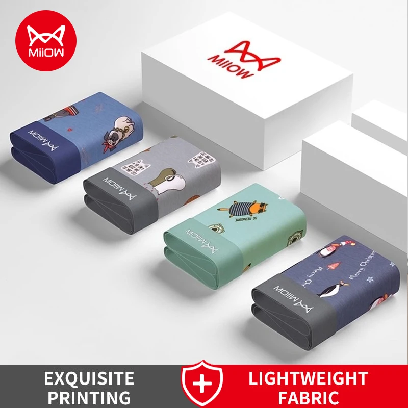 

MiiOW 4Pcs Cotton Men Underwear Boxers Funny Cartoon Print Boxershorts Breathable Antibacterial Mens Underpants Lingerie Panties