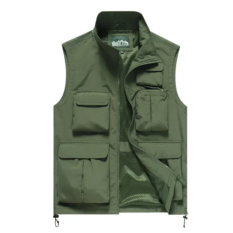 MaiDangDi High Necked Sleeveless Men's Vest Nylon Workwear Style Outdoor Mens Jacket Sports Leisure Multi Pocket Male Clothing