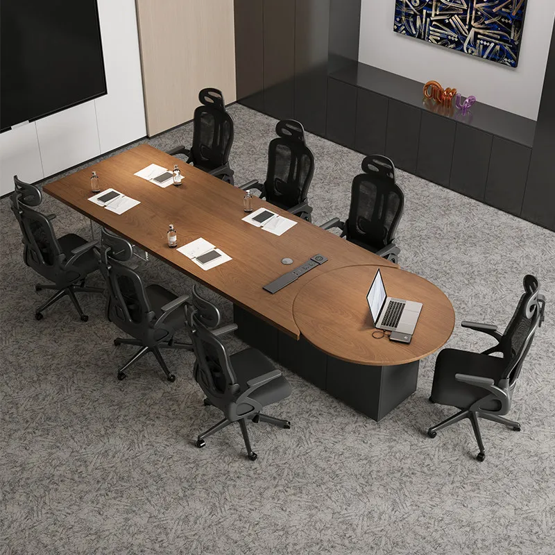 Semicircular solid wood 10-person large conference table, light luxury high-end electric lifting desk
