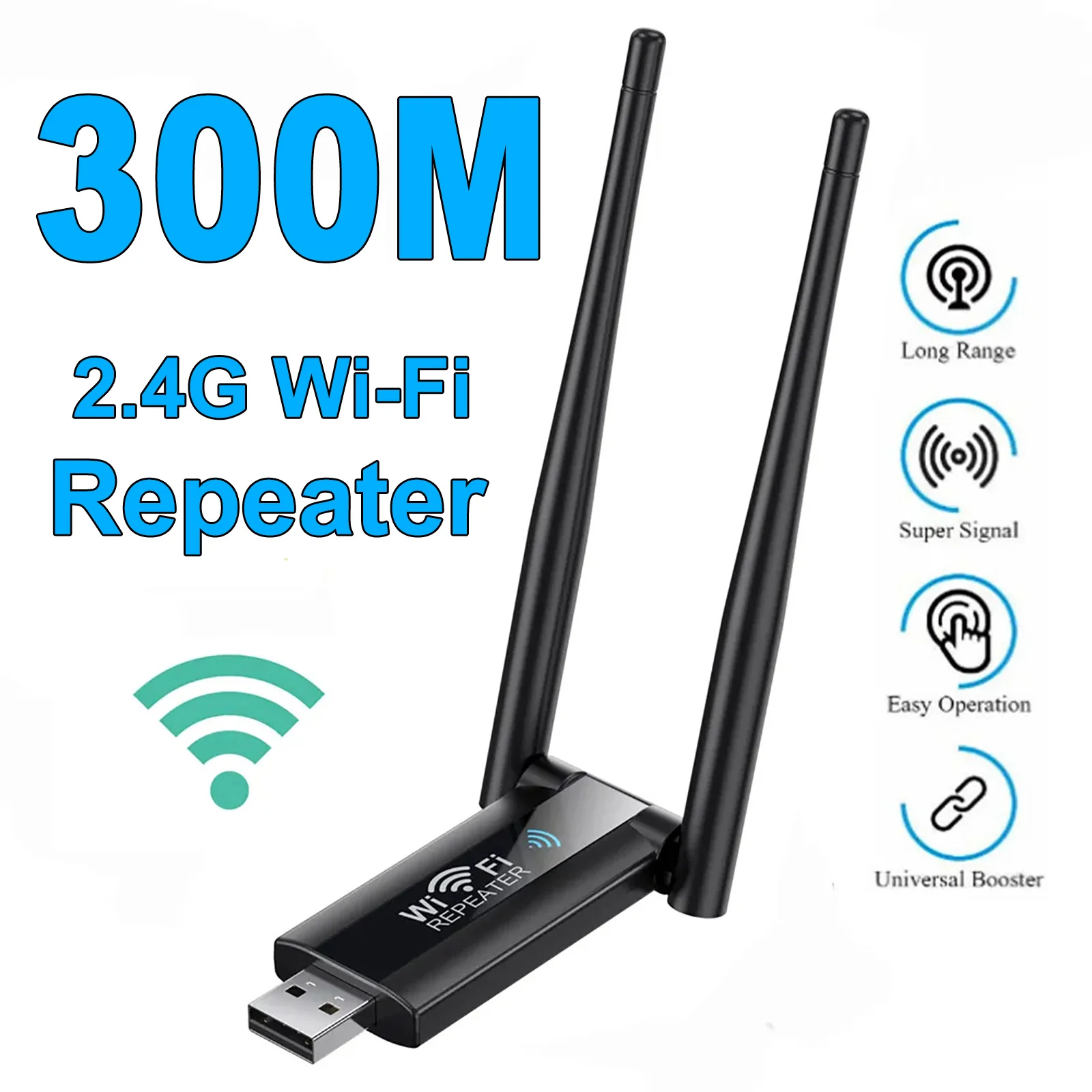 2.4G 300Mbps Wireless USB WiFi Repeater Extender เครื่องขยายสัญญาณ WiFi Booster ระยะไกล Wi-Fi Router เครือข่ายภายในบ้าน Extension