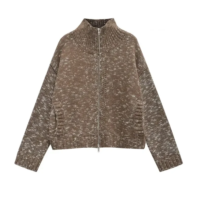 

TRAFZR Cardigan Ladies Long Sleeve Women's Autumn Sweater Turtleneck Knit Coat Y2k Vintage Top Harajuku Vintage Cozy Sweaters
