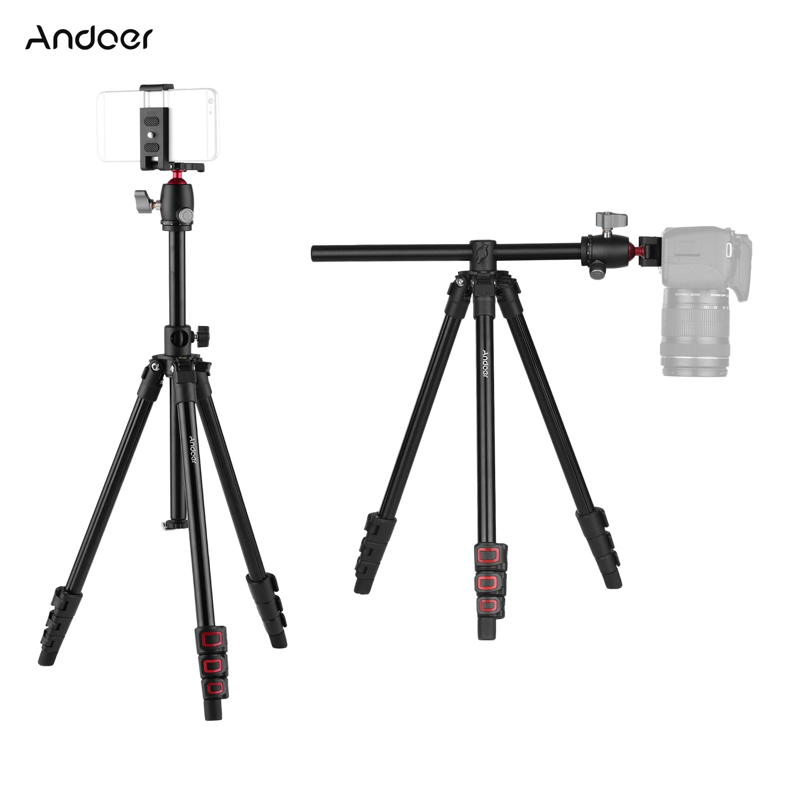 Andoer Q160H Camera Tripod Horizontal Mount Travel Tripod with 360° Panoramic Ball Head for DSLR ILDC Cameras DVs Smartphones