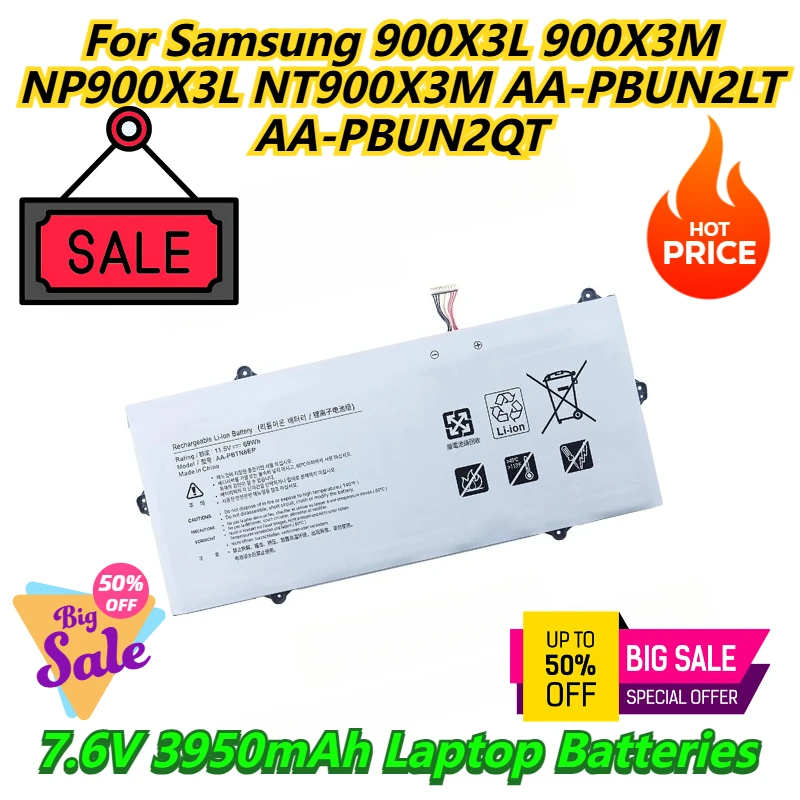 

7.6V 3950mAh Laptop Batteries For Samsung 900X3L 900X3M NP900X3L NT900X3M AA-PBUN2LT AA-PBUN2QT
