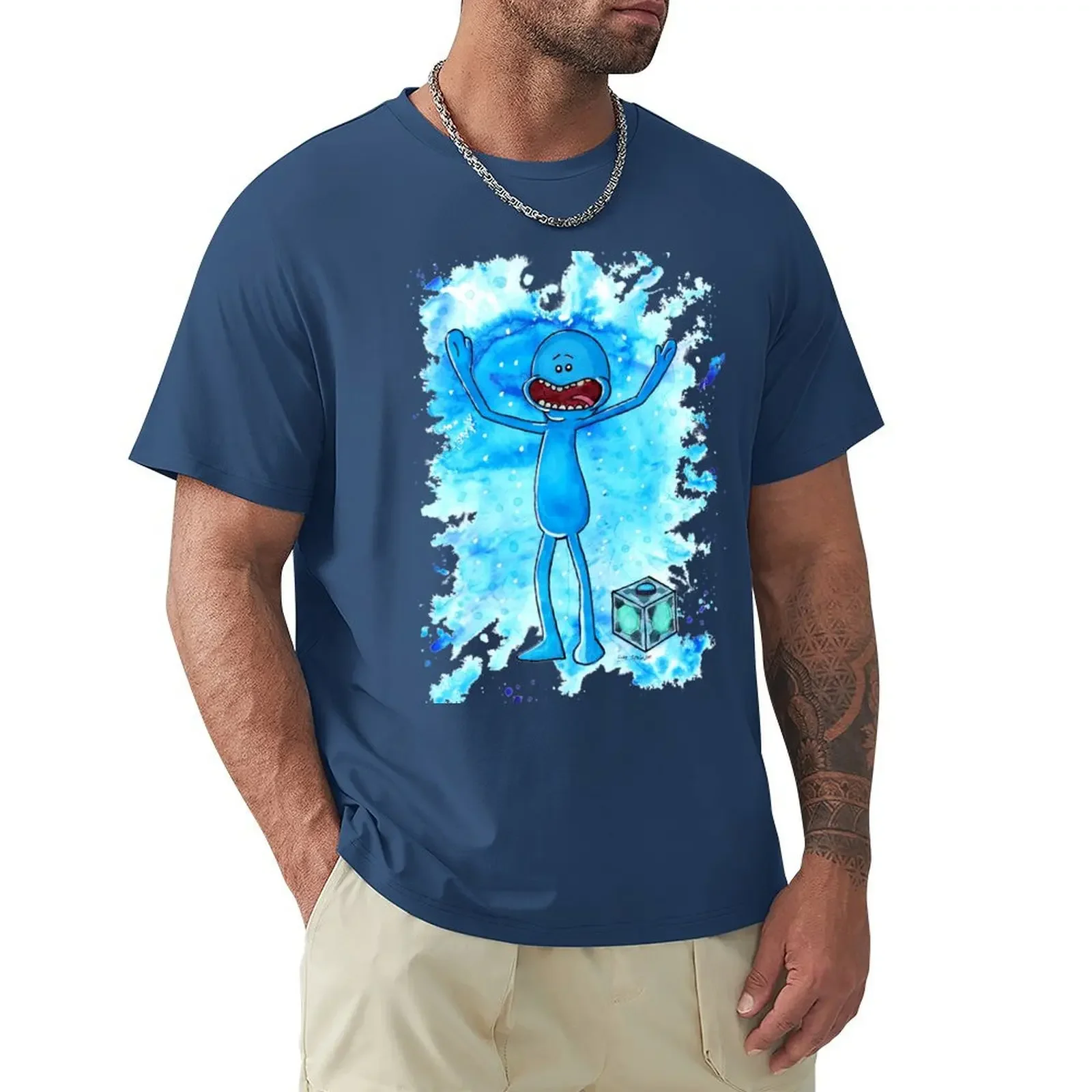 Mr Meeseeks - Watercolour T-Shirt plus sizes hippie clothes anime Short sleeve tee mens t shirts