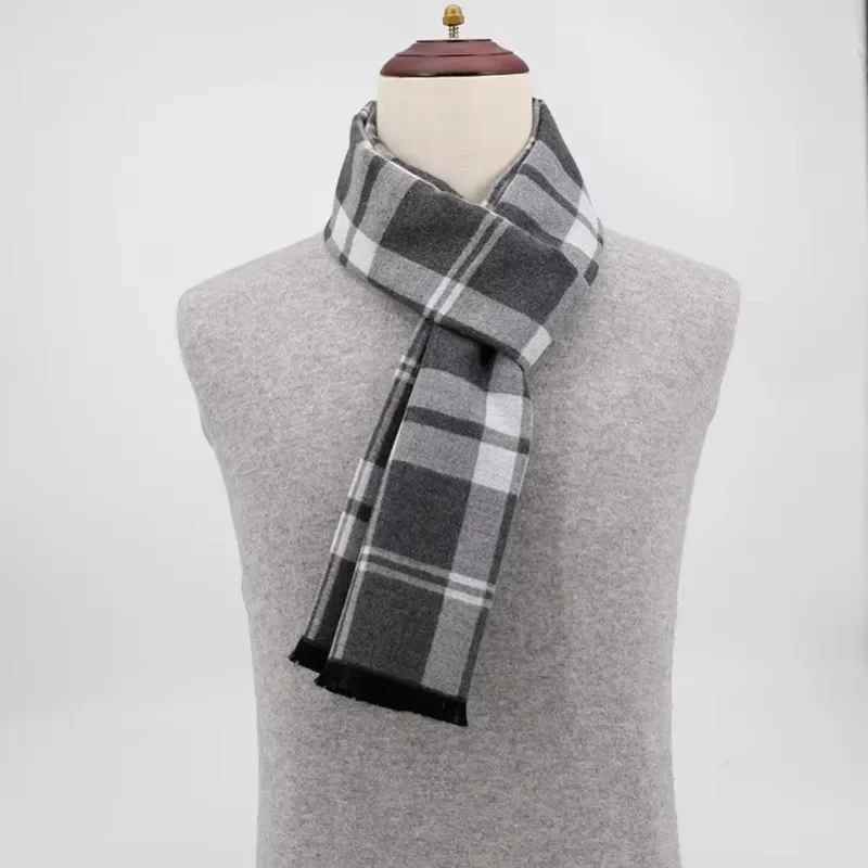 2024 Luxury Brand Winter Plaid Cashmere Scarf for Men Warm Neck Scarfs Male Business Scarves Long Men's Pashmina Shawl