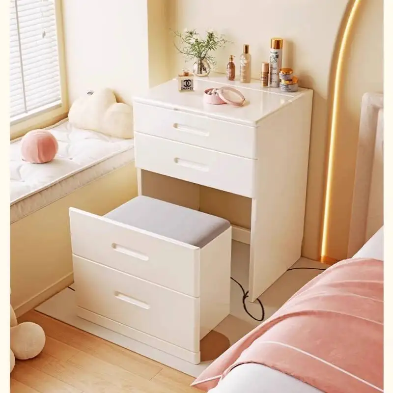 

Dressing Cream Style Table, Small Dressing Table, Bedroom, Modern and Simple Mini Flip Top Bedside Storage Cabinet Integrated