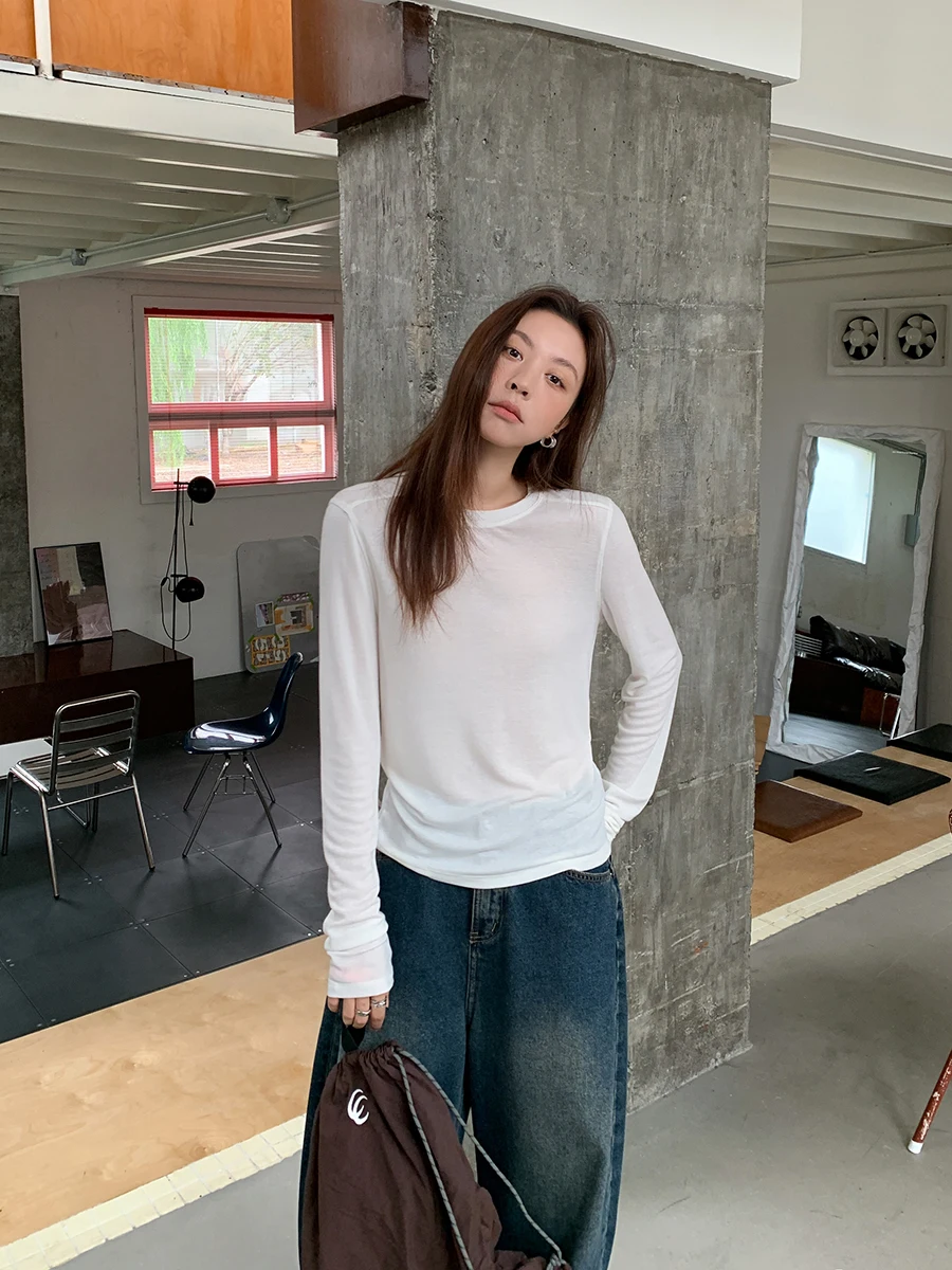 

Мягкая и комфортная женская футболка из шелковой шерсти с длинным рукавом, облегающая, для осени и зимы, повседневная, модная, для города