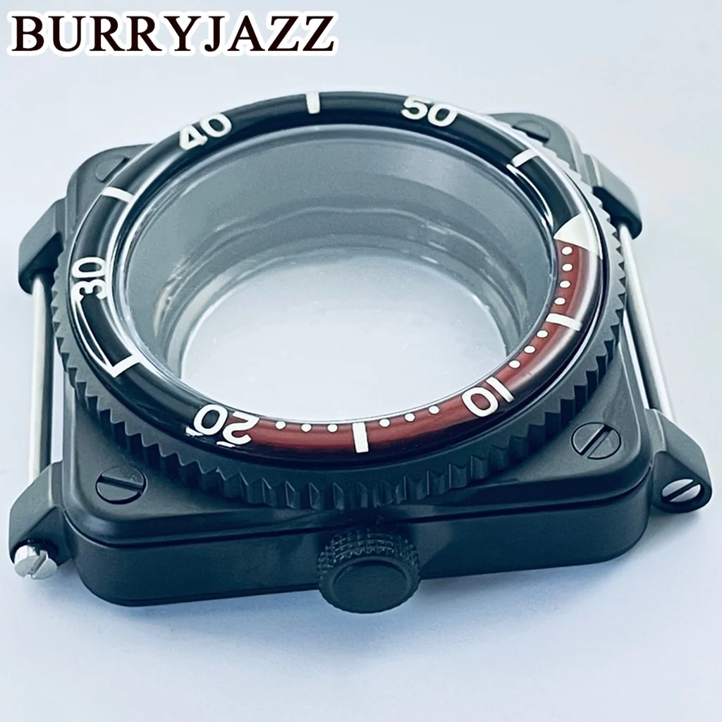 BURRYJAZZ 42 مللي متر SKX007 حافظة ساعة مربعة NH35 حالات تناسب NH35 NH36 7S26 4R حركة Seiko SKX007 الطيارين قمرة القيادة استبدال الرجال