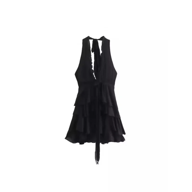 

2025Новое летнее платье с бретелькой на шее DeepvCollar Индивидуальный дизайн Темперамент Художественное ретро