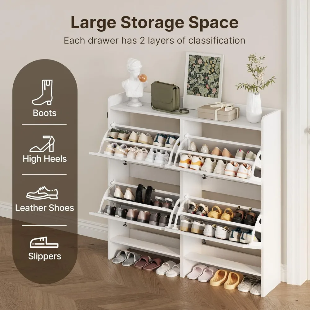 

Shoe Cabinet with 4 Fijp Drawers, Shoe Storage Cabinet for Entryway, Freestanding Hidden Rack with Open Shelf, Customized