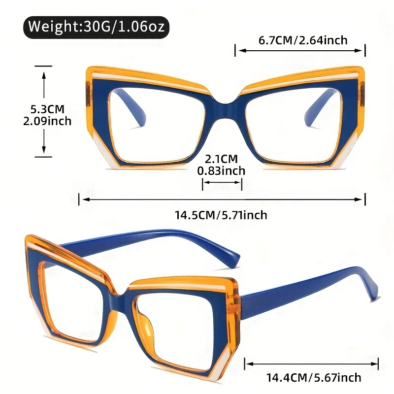 نظارات قراءة كلاسيكية كبيرة الحجم على شكل عين القطة مع إطار هندسي، تكبير 1.0 ~ 4.0، عدسة شفافة للكمبيوتر الشخصي #3