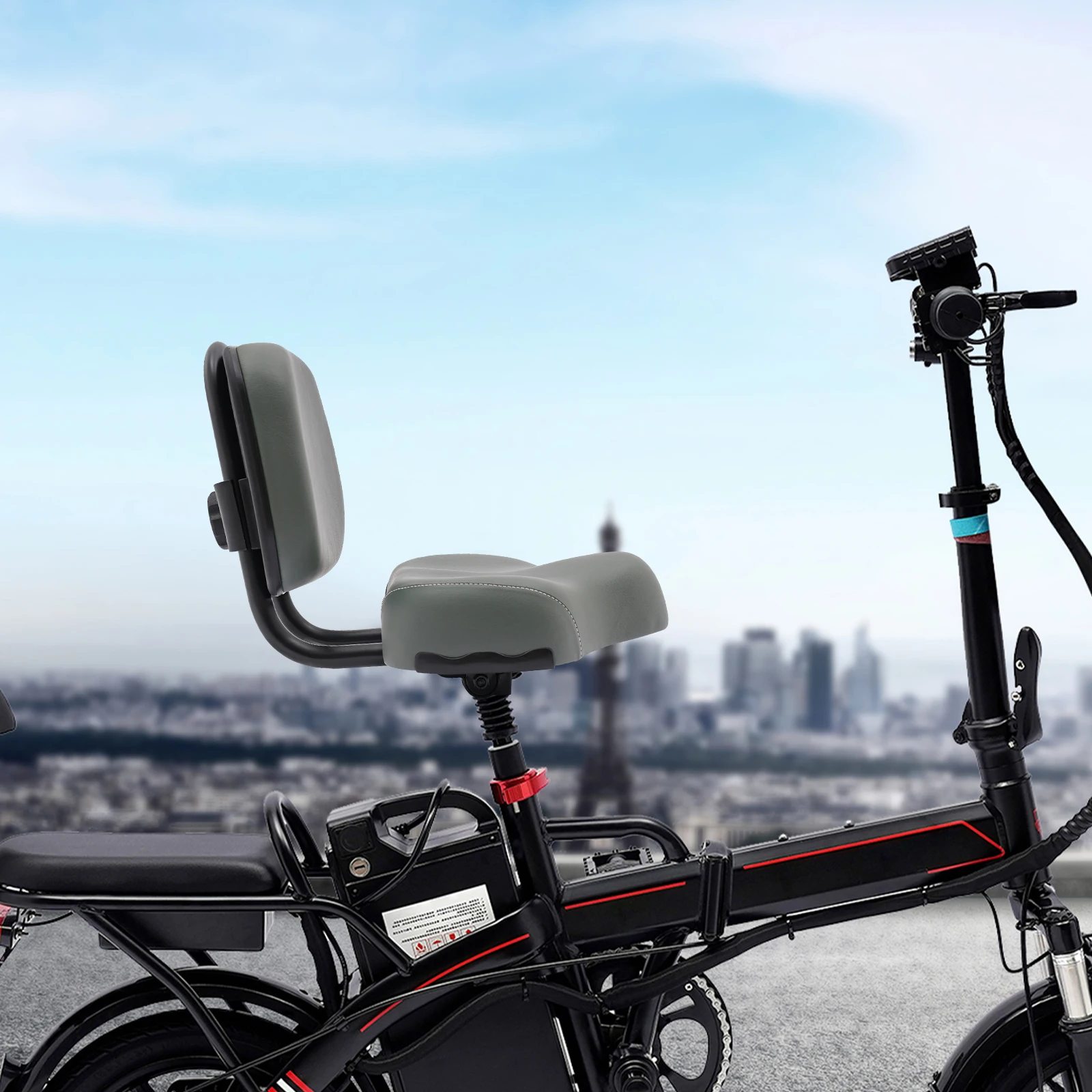 مقعد دراجة مريح مع مسند ظهر دراجة ثلاثية العجلات دراجة جبلية دراجة كهربائية وسادة مقعد سرج عريض جدًا برتقالي/رمادي