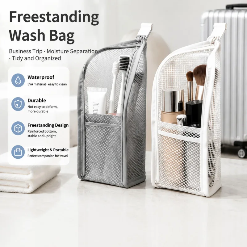 Mesh Cosmetic Organizer Waterproof Standing Portable Multi Use Storage Pouch for Toothbrush Makeup Brushes Stationery Lipstick