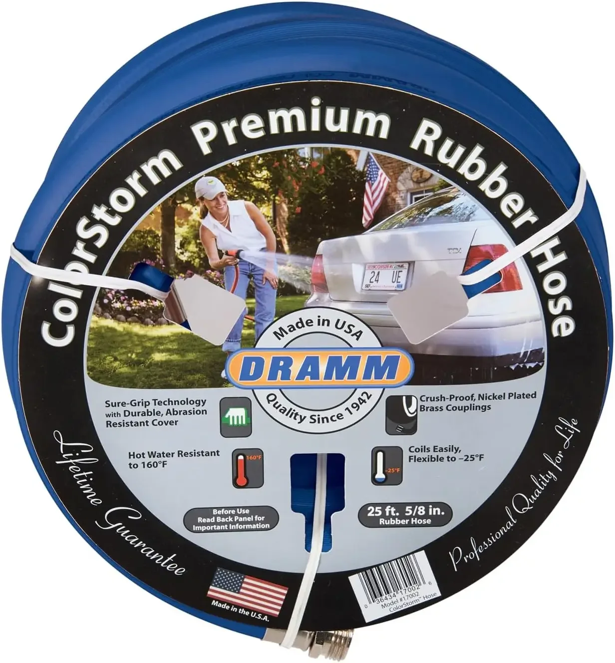 

ColorStorm Premium Rubber Garden Hose, No Kink, Leak Proof Water Hose, Male Female Fittings, Made in USA, Blue, 5/8"x50'