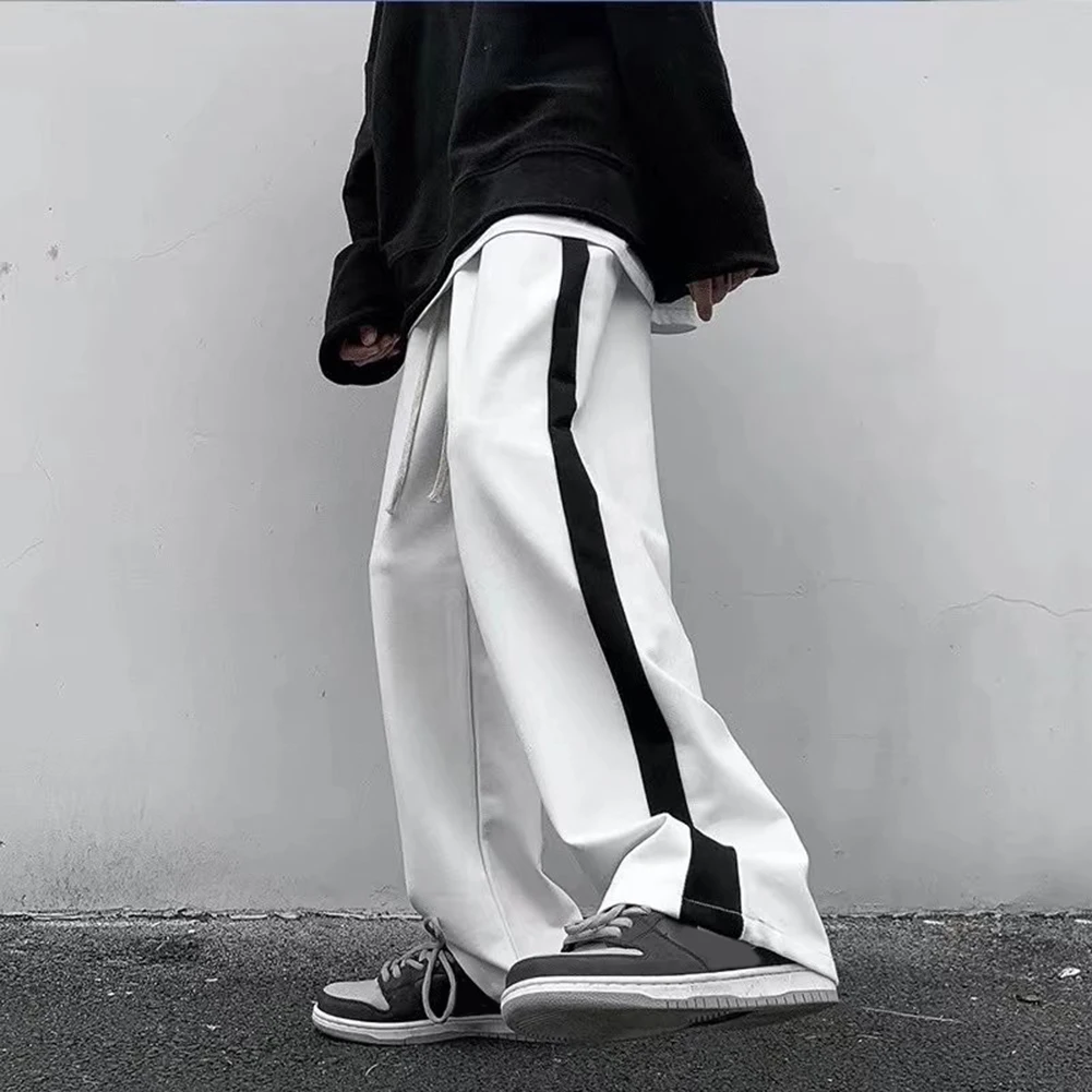 Mens Side Stripe Sports Straight Leg Pants Casual Trousers Fashion Streetwear