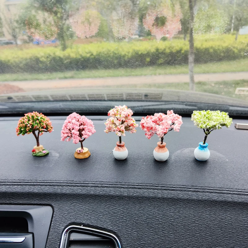 New Car Mini Tree Decorations Center Console Car Mounted Green Plant Accessories Simulated Flower Decoration Cute Gift For Girls