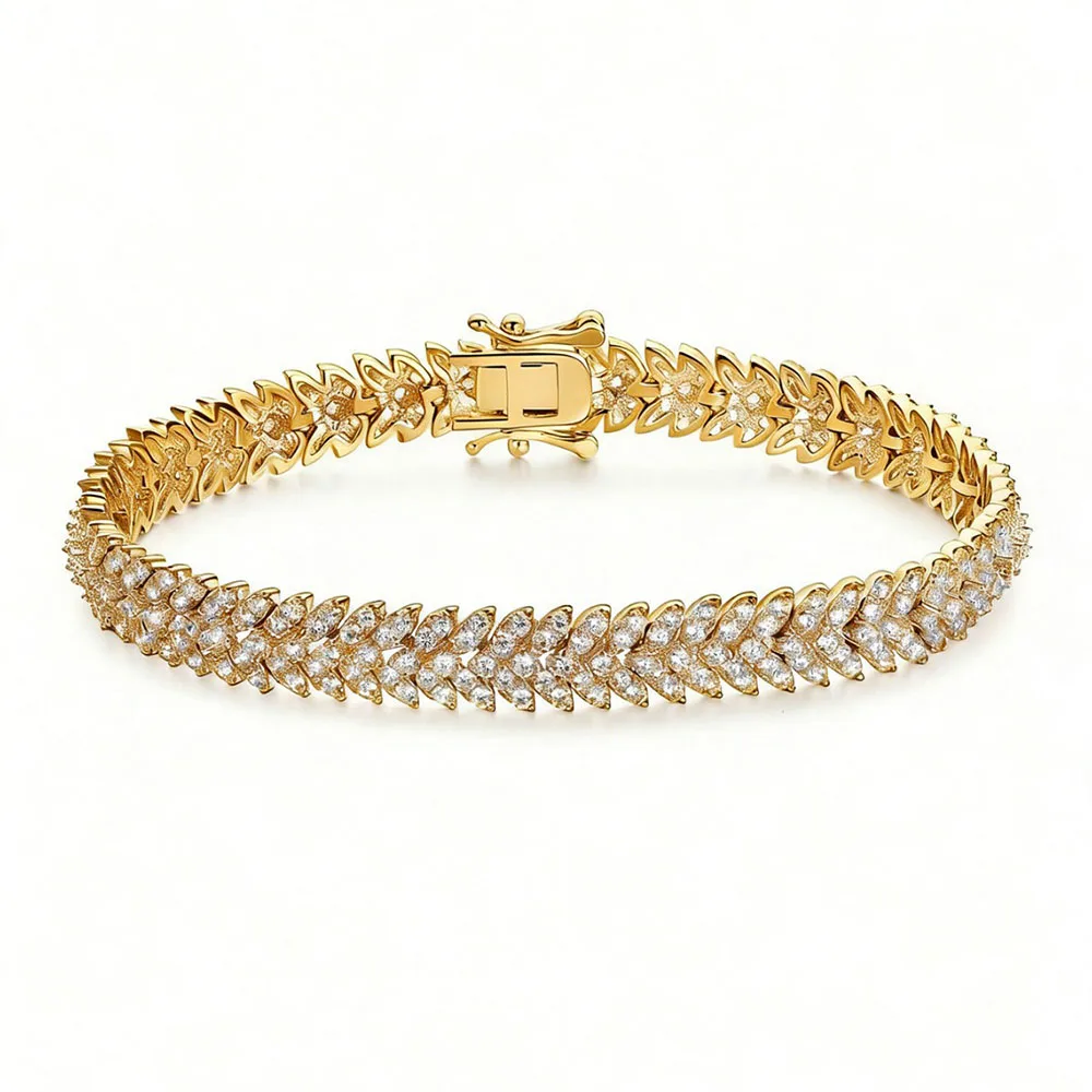 

Apexelle Brand Luxury Jewelry Copper Bracelet Fishbone Design Moissanite Tennis Chain For Women Bracelet Jewelry