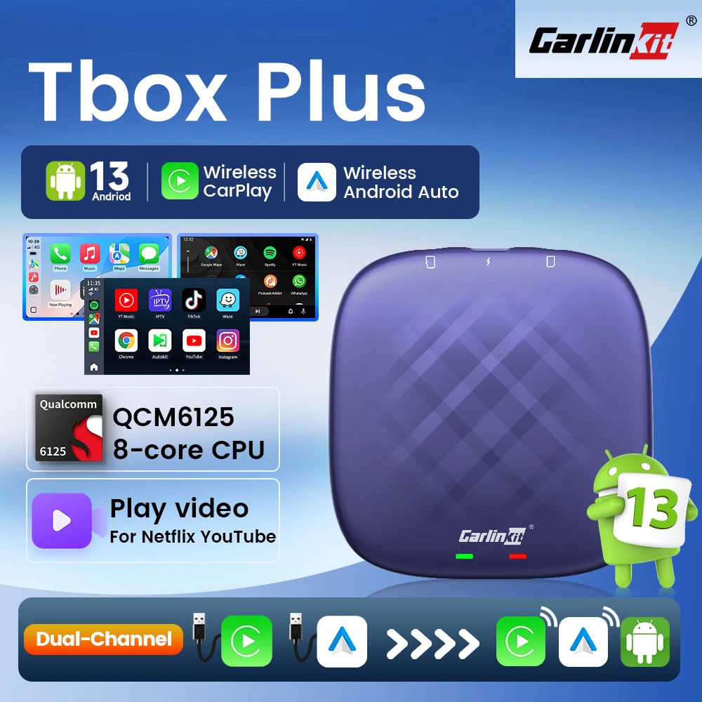 Carlinkit Plus Android 13 Ai Box 8 Core Carplay Android Auto Car Ai Box Carplay For Youtube Netflix IPTV Spotify Wifi Bluetooth