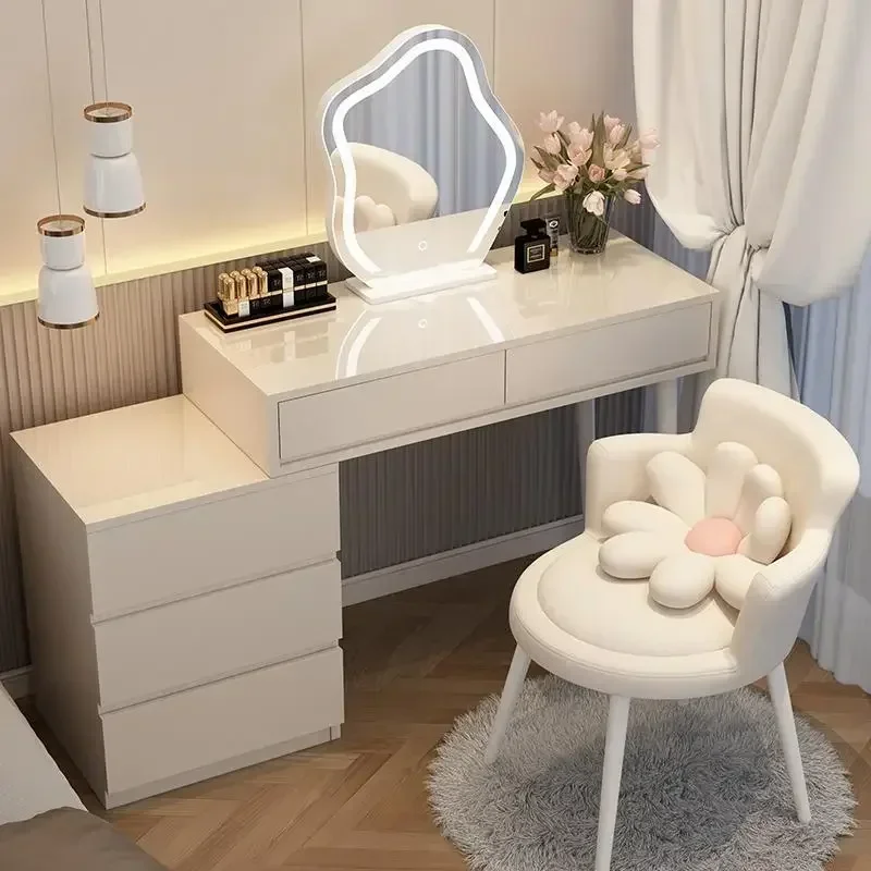 

Cream style dressing table modern and minimalist storage cabinet bedside table makeup table etractable makeup dresser vanity