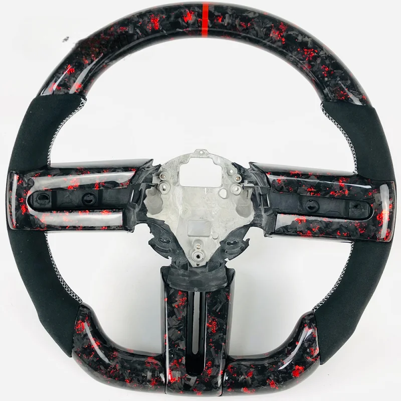 

For Ford Mustang 2010-2014 Custom Red Forged Carbon Fiber Steering Wheel with Red Center Mark
