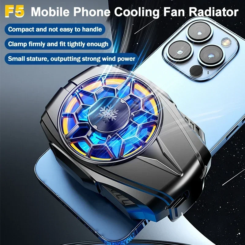 

F5 Mobile Phone Cooling Fan Radiator Type-C Back Clip Game Cooler for IOS Android PUBG Gaming Accessories Cool Heat Sink w/ RGB