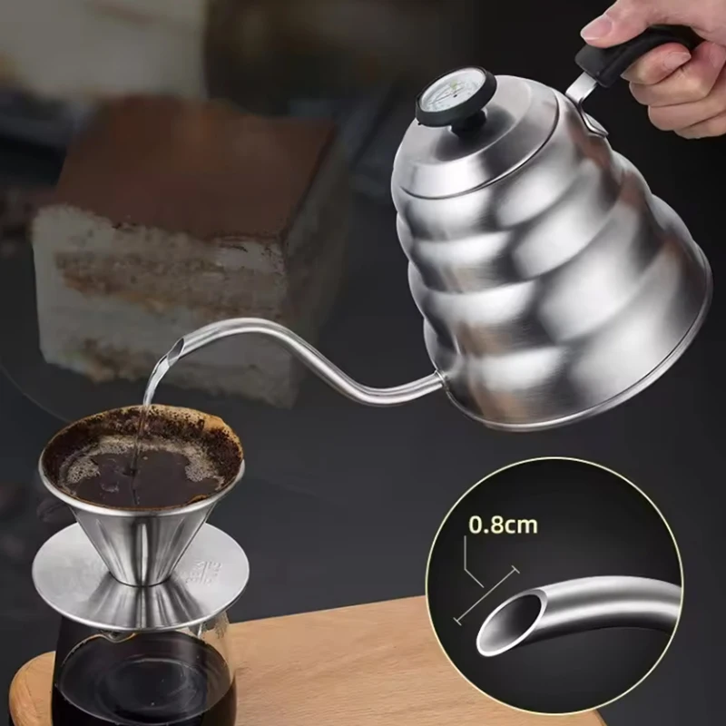 

Кофейник из нержавеющей стали с термометром — длинная шея лебедя, высокая емкость для профессионального кофе ручного приготовления