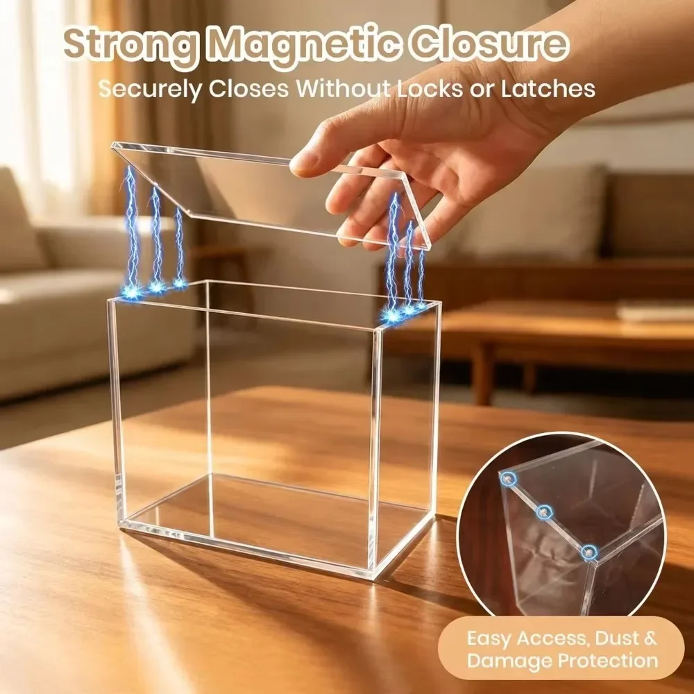 Magnetic ETB Display Case,Clear Acrylic Elite Trainer Box Protector with Hidden Magnetic Lid,360° Transparent Collector Showcase,Thickened Acrylic Storage Box,Dust Resistant Display Organizer for Trading Card Game Collections