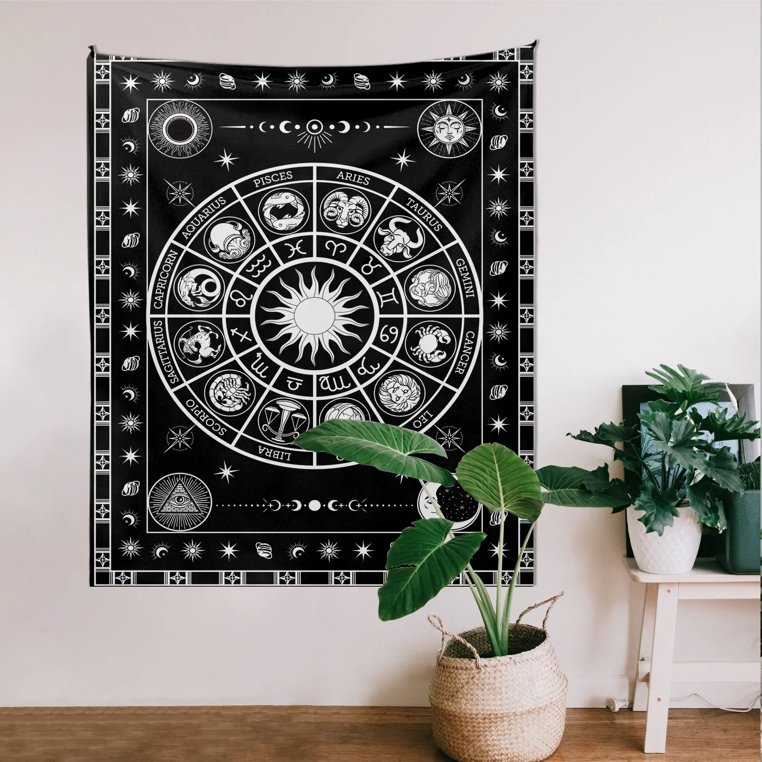 Black White Constellation Compass Star Tapestry ,Printed Home Decoration Bedside Vertical Background Butterfly Tapestries Cloth