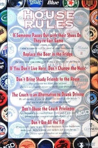 

BEER POSTER Funny House Rules RARE HOT NEW 24X36 Canvas Print Poster