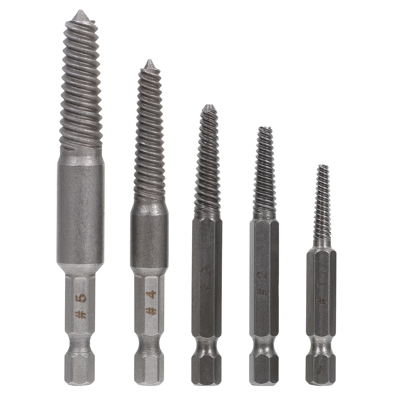

5Pcs Screw Extractor Set High Hardness Bearing Steel Broken Bolt Removal Tool for Stripped Damaged Screws Easy Out Extractor Kit