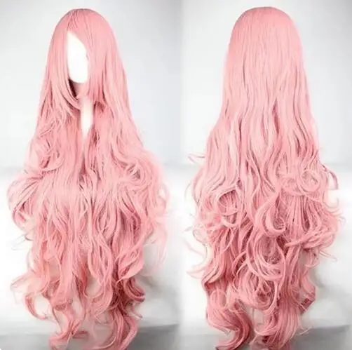 Wig rambut sintetis panjang, Wig Cosplay wanita, rambut pesta panjang, Wig merah muda, pirang, hitam, biru