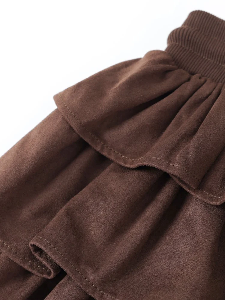 Falda de gamuza informal Retro americana para mujer, vestido de baile escolar elástico de cintura alta, faldas cortas con volantes para mujer