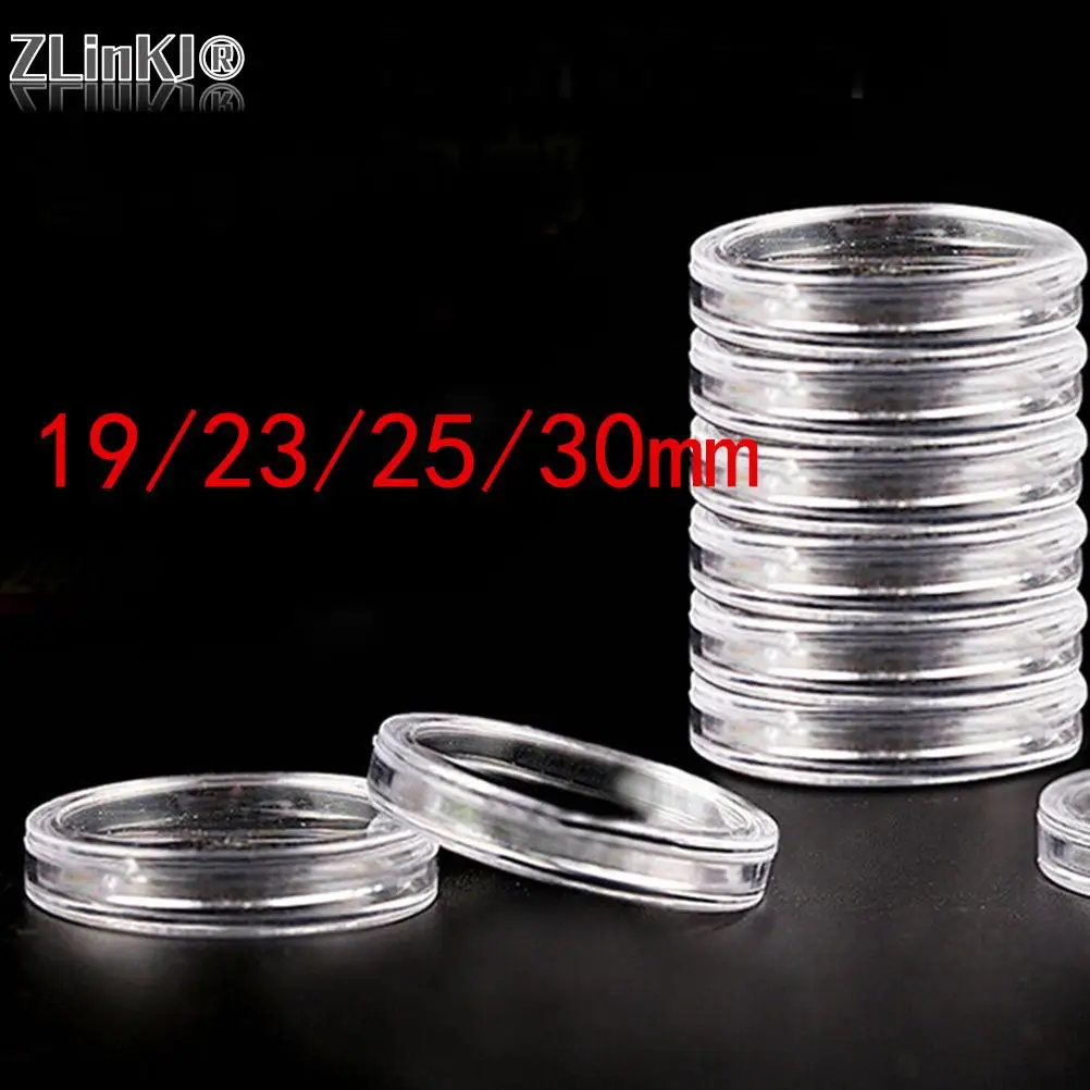 10pcs/pack Diameter 19/23/25/30mm Round Transparent Coin Capsules Crafts Containers Storage/Collection Boxes Holder